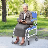 HOMCOM Accessibility Commode Wheelchair w/ Rectangle Detaching Bucket Waterproof(m-2)