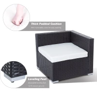 Outsunny 7 Piece Set Rattan Sofa Luxury Modular Conversation Outdoor Furniture - Coffee and Cream(m-5)