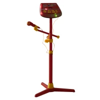 Qaba Kids Karaoke Machine Toy Play Set Music Lights with Microphones and Adjustable Stand - Red(m-4)