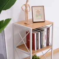 HomCom 3 Tier Wood X-Frame End Table - Light Beech / White(m-9)