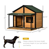 PawHut Outdoor Dog House Cabin Style, Wooden Raised Pet Kennel with Asphalt Roof, Front Door, Side Window, Porch for Medium/Large Dogs, Loading 53 Lbs., Yellow(m-3)