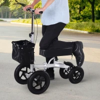 HOMCOM Knee Scooter with Basket Storage Walker Mobility During Medical Rehabilitation & Injury Folding for Transport - Silver(m-1)
