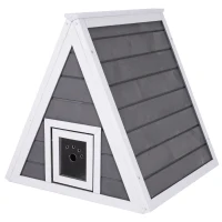 PawHut 21" Solid Wood Cat Condo - Natural Water Proof Outdoor Pet Shelter Small House - Grey(m-7)