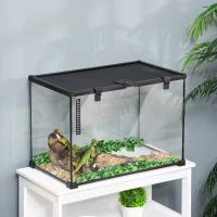 PawHut 14 Gallon Reptile Glass Terrarium Tank, Breeding Box Full View with Visually Appealing Sliding Screen Top for Lizards, Frogs, Snakes, Spiders, 20" x 12" x 14"(m-2)