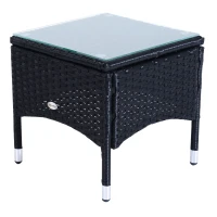 Outsunny 3PC Wheeled Patio Rattan Lounge Set Adjustable Reclining Chaise w/ Side Table - Black(m-8)