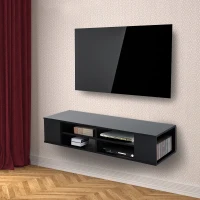 HomCom 48” Modern Wooden Floating Media Center Shelf Unit - Matte Black(m-2)