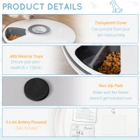 PawHut Auto 6 Meal Trays for Wet or Dry Cat Food, Dog Meal Dispenser w/ Timer, 128 ml(m-7)