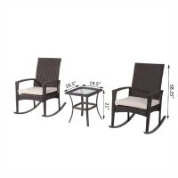 Outsunny 3 Piece Outdoor Rocking Chair and Tea Table Set - Coffee Brown/Beige(m-4)