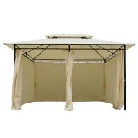 Outsunny 13" x 10" Outdoor Patio Gazebo 2-Tier Roof Pavilion Canopy Tent Steel with Curtains - Cream(m-8)