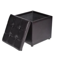 HomCom 16" Cube Faux Leather Tufted Ottoman Storage Footrest Seat - Black(m-5)