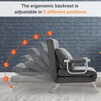 HomCom Single Size Convertible Sleeper Bed Lounger Chair PU Suede Microfiber Slip Cover - Gray(m-4)