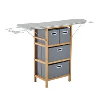 HomCom Collapsible Drop Leaf Ironing Board with Storage Boxes - Grey Stripes(m-1)