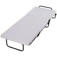 HomCom Folding Convertible Ottoman Sofa Bed with Metal Frame Wheels Cover - White Black Gray(m-1)