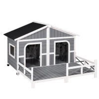 PawHut Large Wooden Dog House, Grey - Spacious Shelter for Pets, Perfect for Porch or Deck, 59" L(m-1)