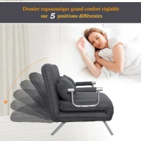 HomCom Twin Size Convertible Sleeper Bed Lounger Chair Faux Suede Microfiber Slip Cover - Gray(m-4)