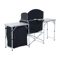 Outsunny 6' Aluminum Portable Fold-Up Camping Kitchen with Windscreen and 3 Enclosed Cupboards(m-5)