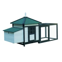 PawHut 77" Premium Wooden Backyard Chicken Coop With Run And Nesting Box - Green / White(m-1)