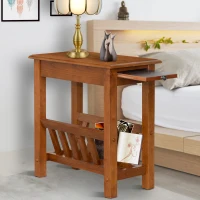HomCom Modern 2-Tier Acacia Wood End Table Side Desk with Cup Holder and  Lower Shelf - Dark Oak(m-2)