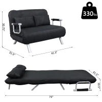 HomCom Full Size Folding 5 Position Steel Convertible Sleeper Bed Chair- Black(m-3)