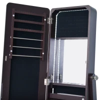 HOMCOM 58” Freestanding LED Jewelry Storage Cabinet Armoire with Full-Length Mirror Dark Coffee(m-10)