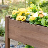 Outsunny Wooden Garden Box, 34.25H with 8 Pockets and Lockable Wheels, Foldable Side Clapboard, Elevated and Self-Draining Design, to Grow Herbs, Vegetables, and Flowers, Brown(m-8)