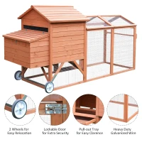 PawHut Large Chicken Coop Pet Farm House Poultry Backyard Run Nest Box W/Wheels - Wood(m-7)