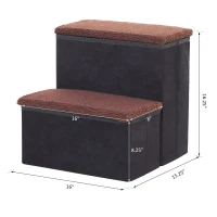 Open Box PawHut 2 Step Foldable Pet Stairs for Small Dogs  Suede Fleece  16" L x 16" H Black(m-3)
