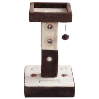PawHut 2-Tier Cat Tree Tower Scratching Post Furniture with Mice Toy Sisal Ball Roller - Beige / Coffee Brown(m-4)