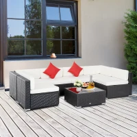 Outsunny 7 Piece Set Rattan Sofa Luxury Modular Conversation Outdoor Furniture - Coffee and Cream(m-6)