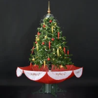 HOMCOM 4.5' Pre-Lit Musical Tabletop Snowing Artificial Christmas Tree with Umbrella Base and Ornaments  Green(m-4)