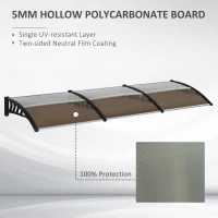 Outsunny Window Awning Door Canopy, 118" x 37.75" Polycarbonate Front Door Outdoor Patio Cover with Hollow Sheet for UV, Rain, Snow and Sunlight Protection, Brown(m-4)