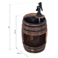 Outsunny Barrel Water Fountain Wood Metal Rustic Outdoor Apple Garden Decor Pump with Flower Planter(m-6)