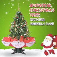 HOMCOM 4.5' Pre-Lit Musical Tabletop Snowing Artificial Christmas Tree with Umbrella Base and Ornaments  Green(m-6)
