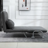 HomCom Twin Size Convertible Sleeper Bed Lounger Chair Faux Suede Microfiber Slip Cover - Gray(m-14)