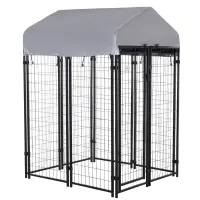 PawHut Outdoor Dog Kennel Run House Crate Cage Enclosure Anti-Sun Roof Patio Pet Shelter - Gray and Black(m-1)