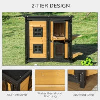 PawHut 2-Tier Cat House, Outdoor Feral Cat Shelter, with Weather Resistant Roof, Escape Door, PVC Curtain, Glass Window, Yellow(m-6)