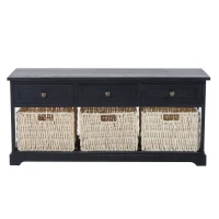 HomCom 40” Rustic Wooden 3 Drawer 3 Basket Storage Bench - Antique Black(m-2)