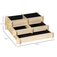 Outsunny 3-Tier Raised Garden Bed with 5 Compartments and Bed Liner, Elevated Wooded Wooden Planter Kit, for Vegetables, Herbs, Outdoor Plants, 37 x 37 x 14in, Natural(m-3)