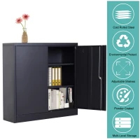 HomCom 36" Counter Height Metal Locking Storage Cabinet with 2 Adjustable Shelves - Black(m-7)