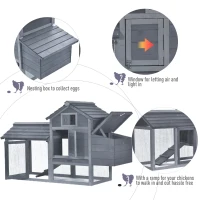PawHut 59" Solid Wood Enclosed Outdoor Backyard Chicken Coop Kit with Nesting Box - Grey(m-7)