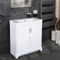 Kleankin 34” Modern Resin Single Resin Sink Bathroom Vanity Set - White(m-11)