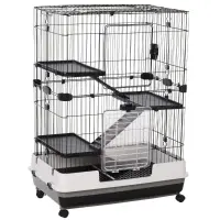 PawHut 43"H Ferret House Habitat Small Animal Hutch - Black and White(m-1)