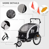 Aosom Elite Double Baby Bike Trailer Stroller Child Bicycle Jogger Swivel Wheel - Black and White(m-7)