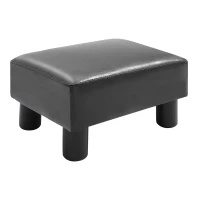 HomCom Portable Faux Leather Cushioned Footrest Stool Ottoman Table Lounge Seat Stepper - Black(m-1)
