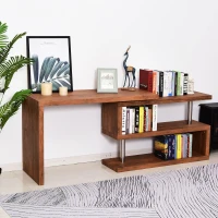 HOMCOM 75" 360 Degree Rotating Corner Computer Desk Modern L-Shaped Home Office Workstation with 2 Storage Shelves, Bookshelf, Walnut Brown(m-4)