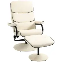 HOMCOM PU Leather High Back Recliner Armchair w/ Padded Ottoman, Cream White(m-1)