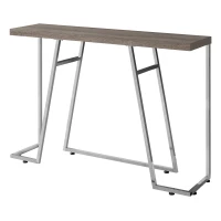 Monarch 48" Contemporary Thick Panel Top Chrome Metal Legs Accent Hall Console Table - Dark Taupe Wood Grain-Look Finish(m-1)