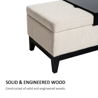 HOMCOM 42" Rectangular Storage Ottoman Bench, Linen Fabric Coffee Table Ottoman with Removable Tray for Living Room, Entryway, or Bedroom, Cream White(m-8)