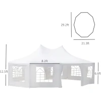 Outsunny 29' x 20' Large 10-Wall Social Event Wedding Reception Castle Gazebo Canopy Tent - White(m-3)