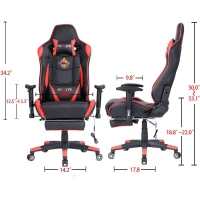Ficmax Large Size Executive Racing Style Computer Gaming Chair with Lumbar Massage Support and Retractible Footrest - Red/Black(m-3)
